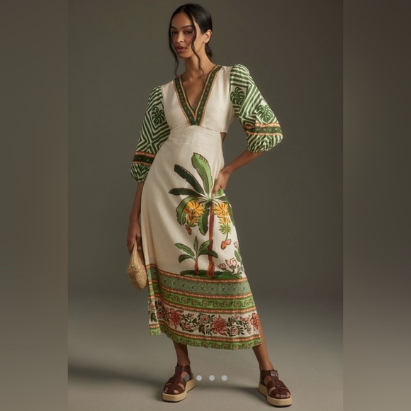 Farm Rio x Anthropologie Palm V-Neck Midi Dress - Picture 1 of 10